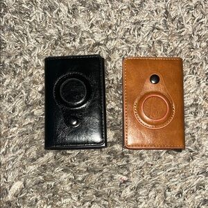 Black Leather Wallets with Button Closure